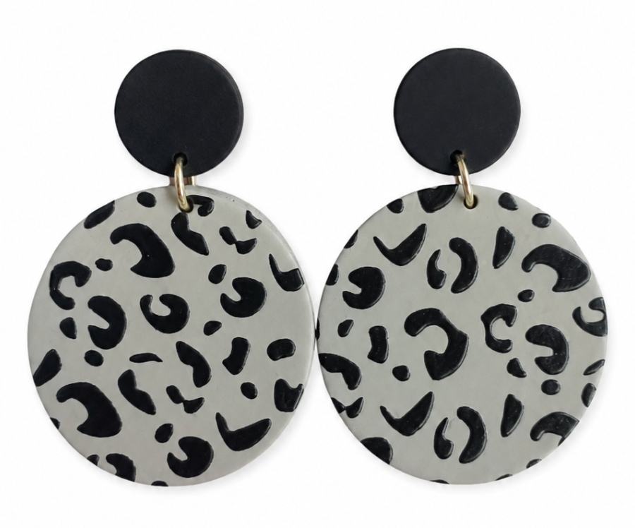 Black Cheetah Print Circle Earrings