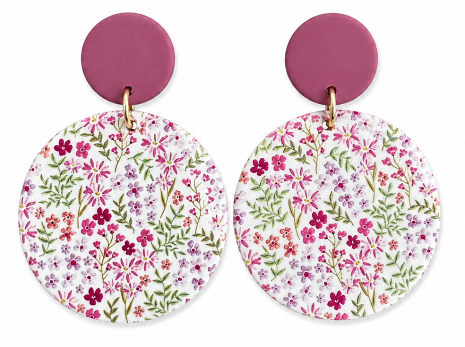 Purple & Green Floral Earrings