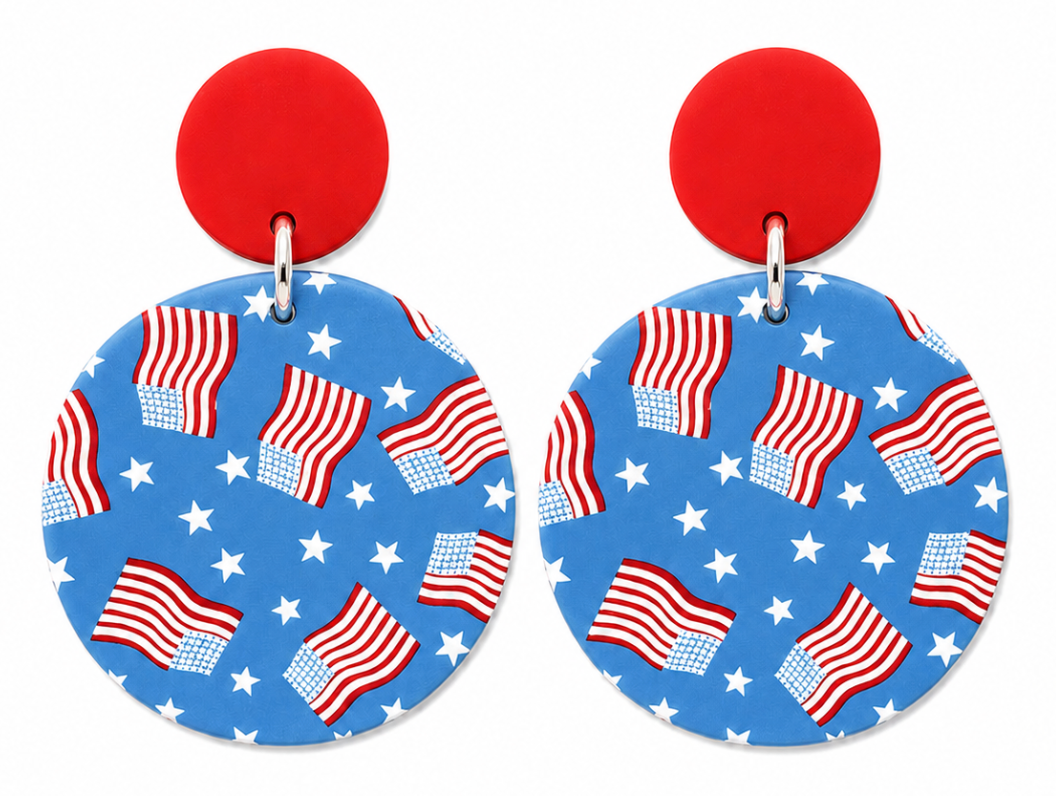 Blue American Flag Circle Earrings