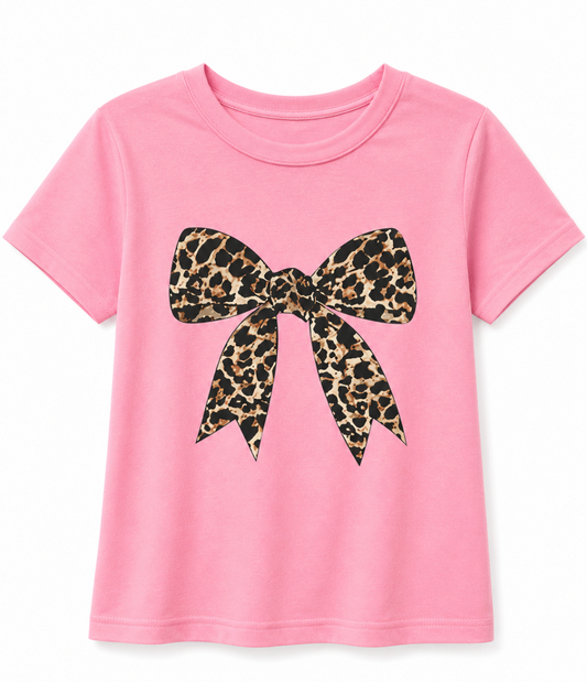 Kids Cheetah Print Bow Shirt