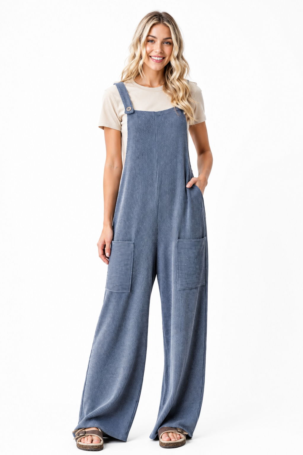 Denim Blue Ribbed Overalls