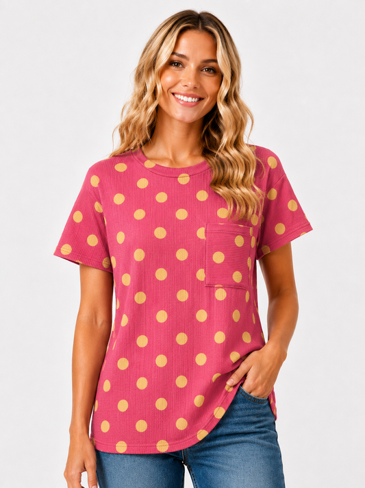 Pink & Yellow Polka Dot Top