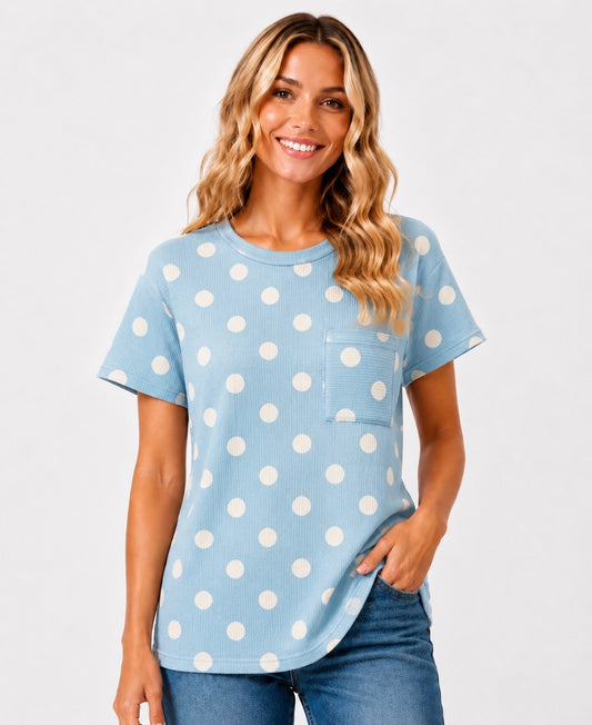 Blue & White Polka Dot Top