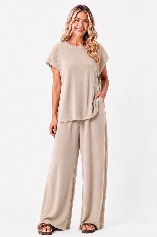 Cream Zenana Ribbed Set