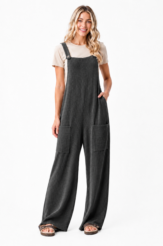 Charcoal Gray Ribbed Overalls