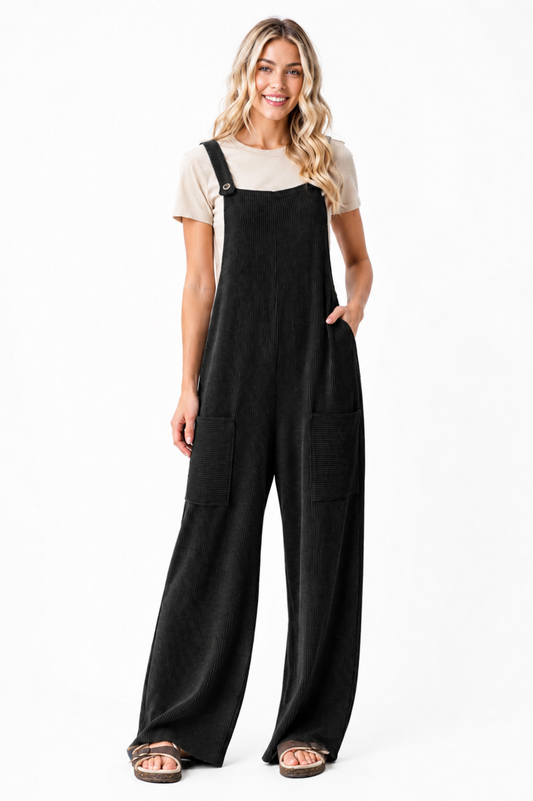 Black Ribbed Overalls
