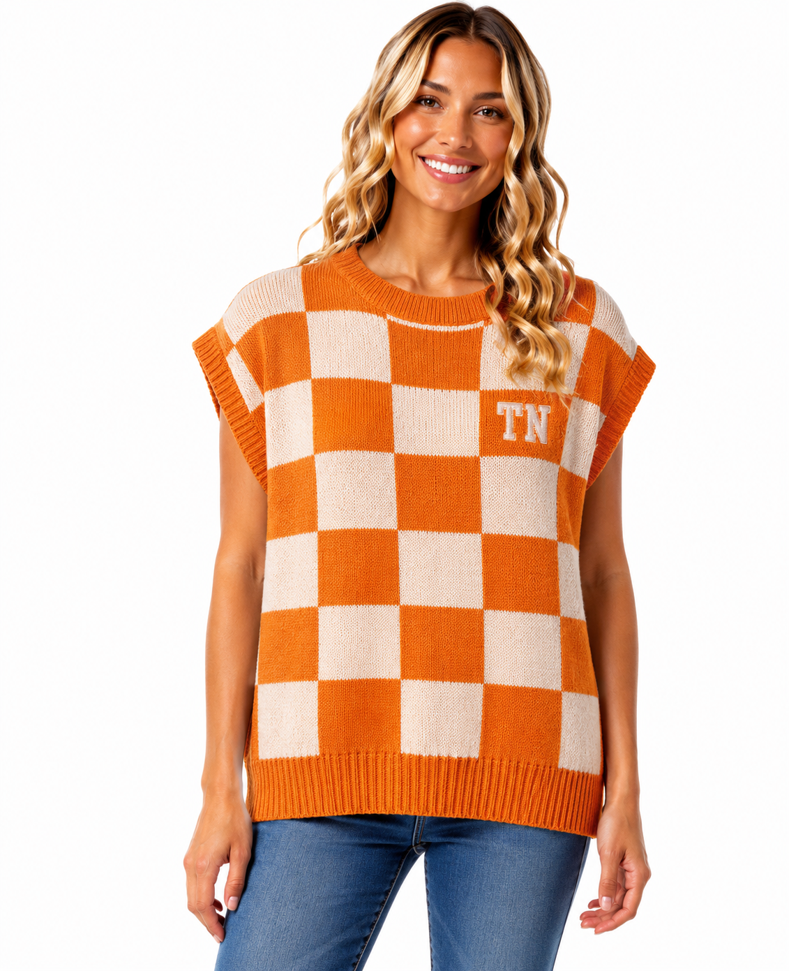 Orange & White Checkered TN Sweater