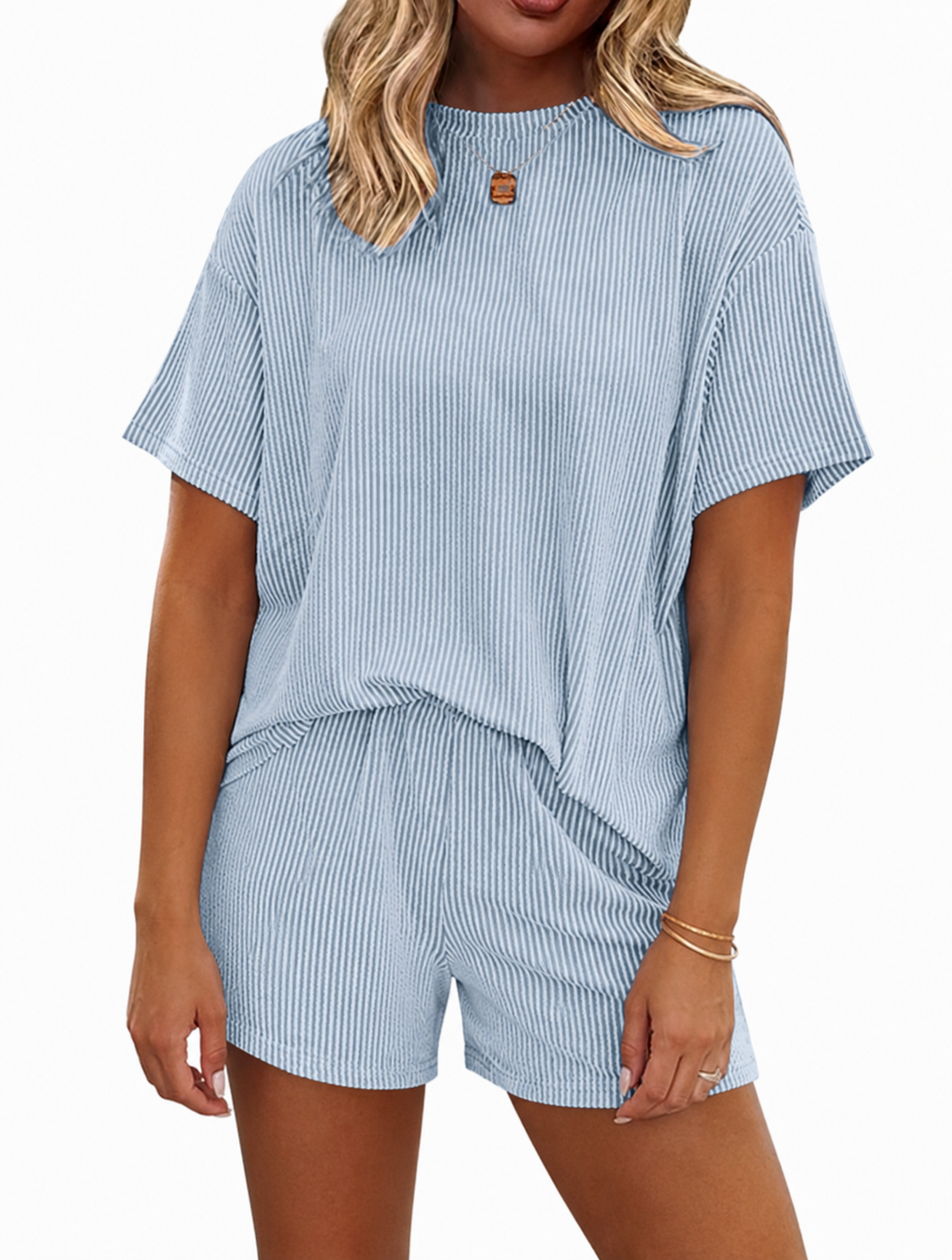 Light Blue Ribbed Set