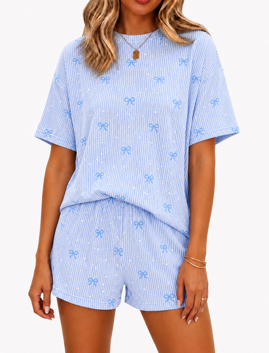 Light Blue Ribbed Set With Bows