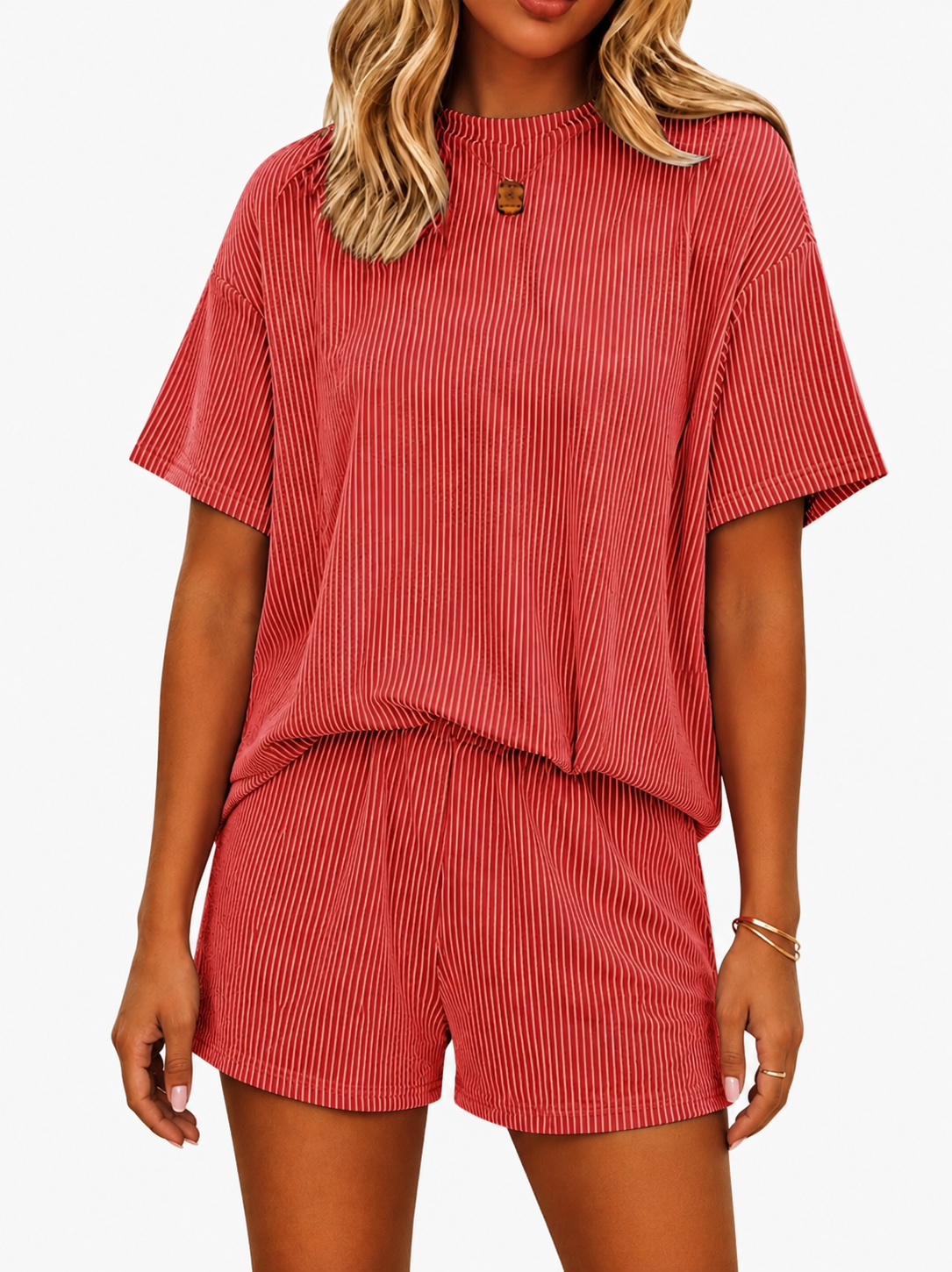 Reddish Orange Ribbed Set