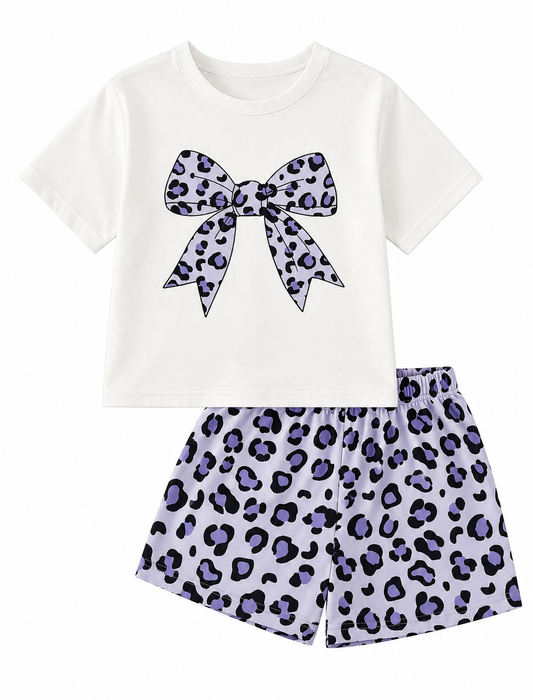 Kids Purple Cheetah Print Bow Set