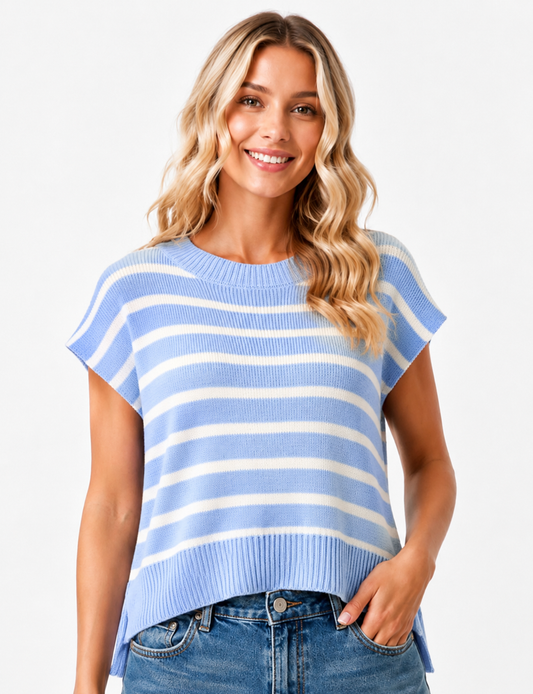 Blue And White Striped Knit Sweater