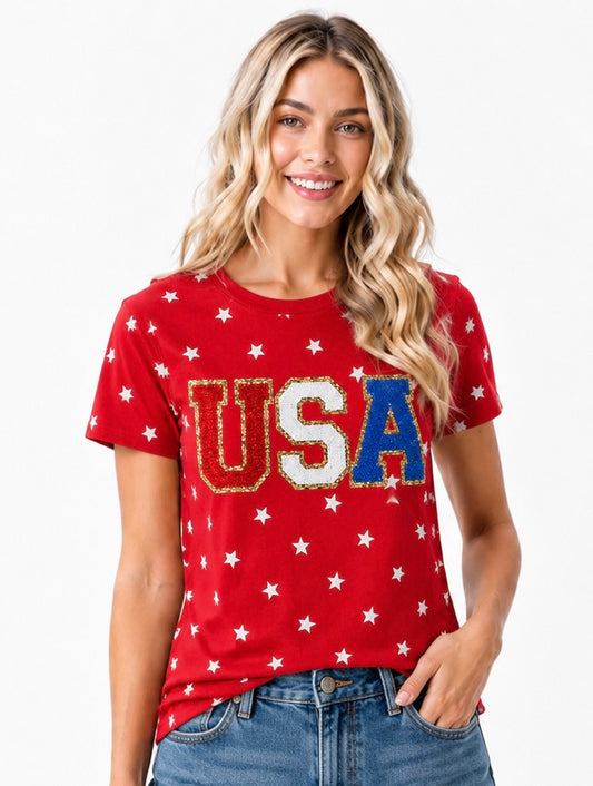 Red USA Patch T-Shirt