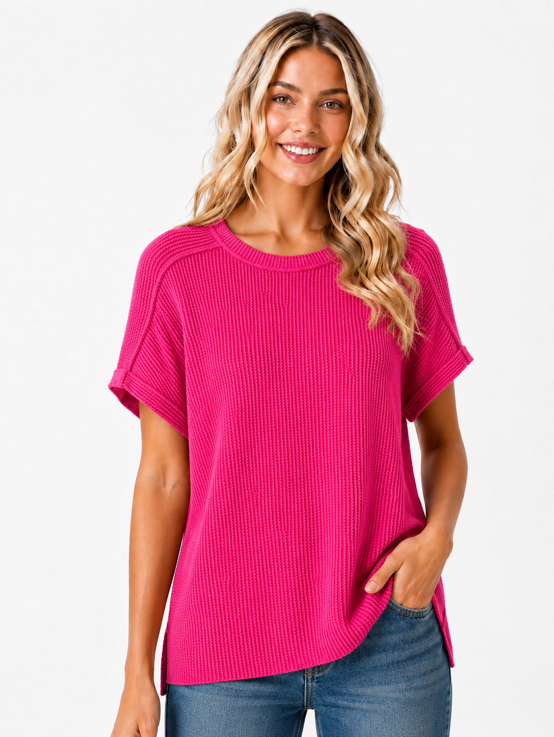 Hot Pink Zenana Ribbed Top