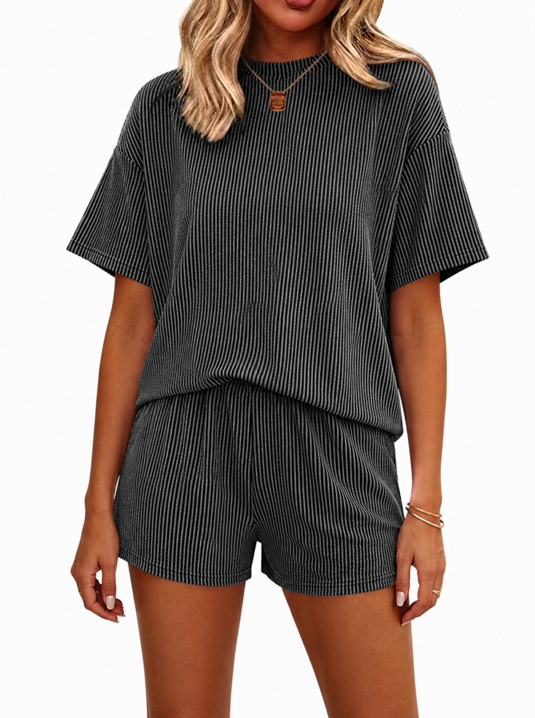 Charcoal Gray Ribbed Set