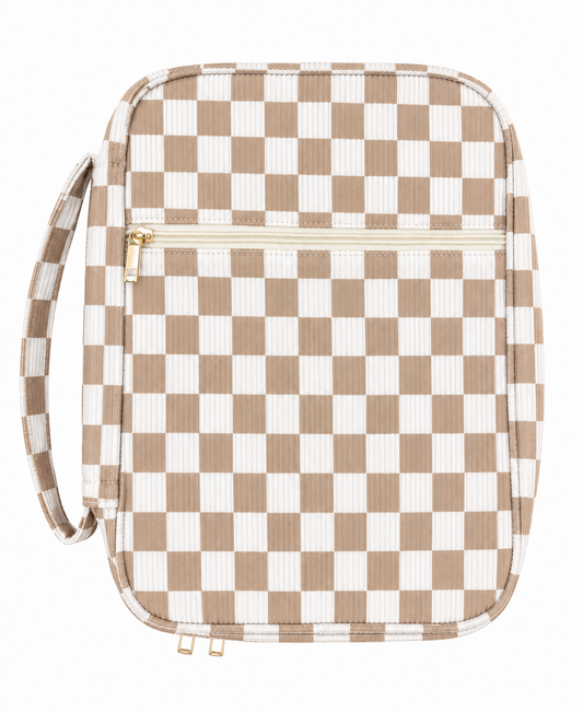 Tan & White Checkered Bible Case with Accessories