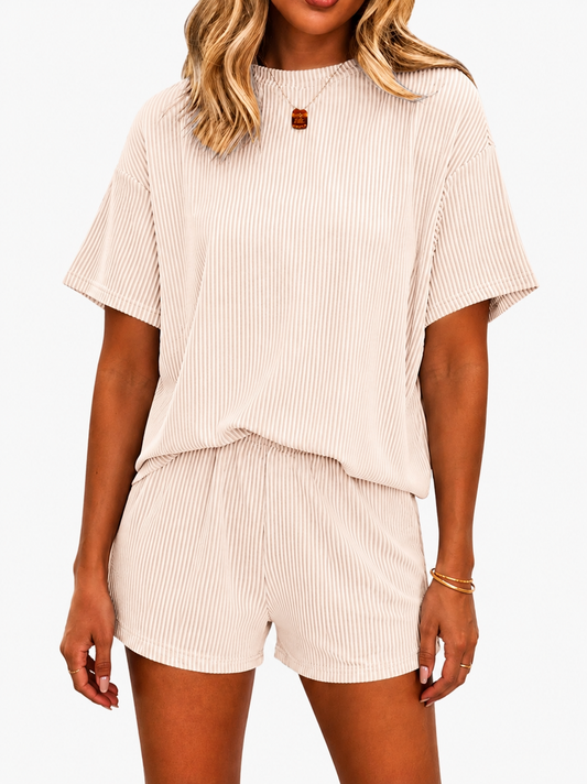 Beige Ribbed Set