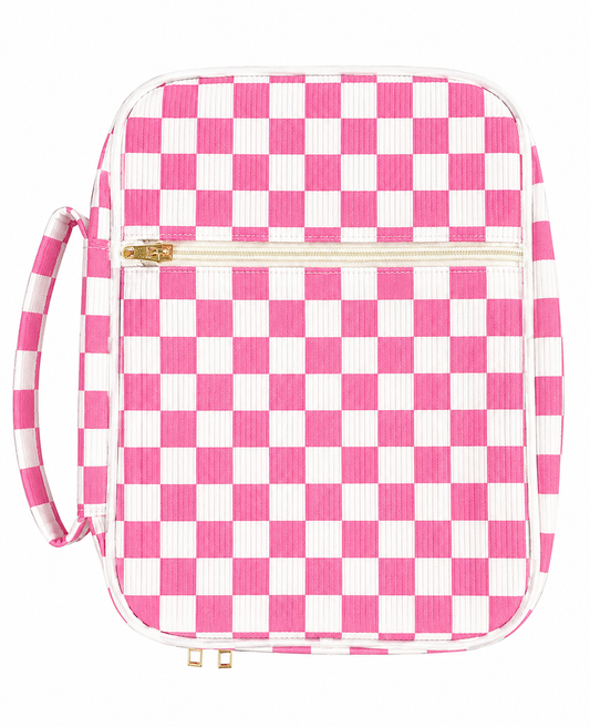 Pink & White Checkered Bible Case with Accessories