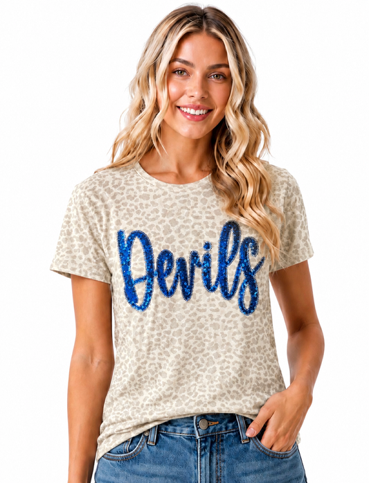 Cheetah Print Sequins Devils Shirt