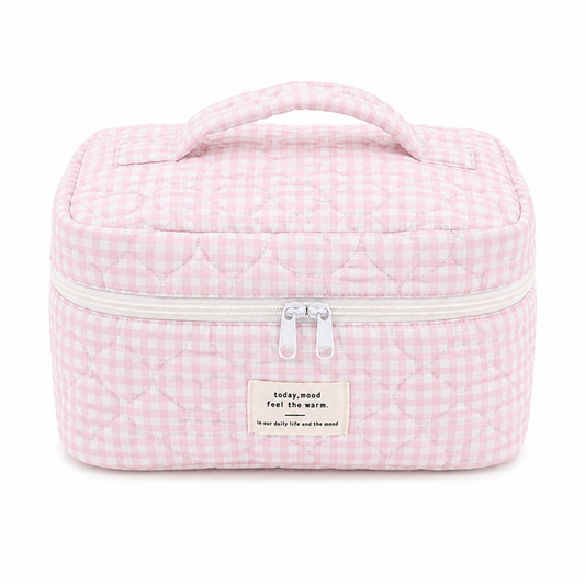Light Pink Gingham Cosmetic Bag