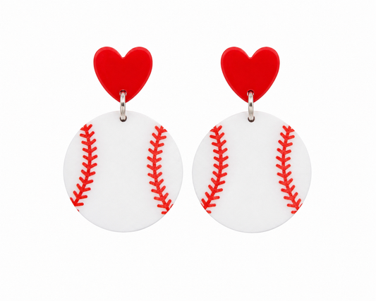 Red Heart Baseball Earrings
