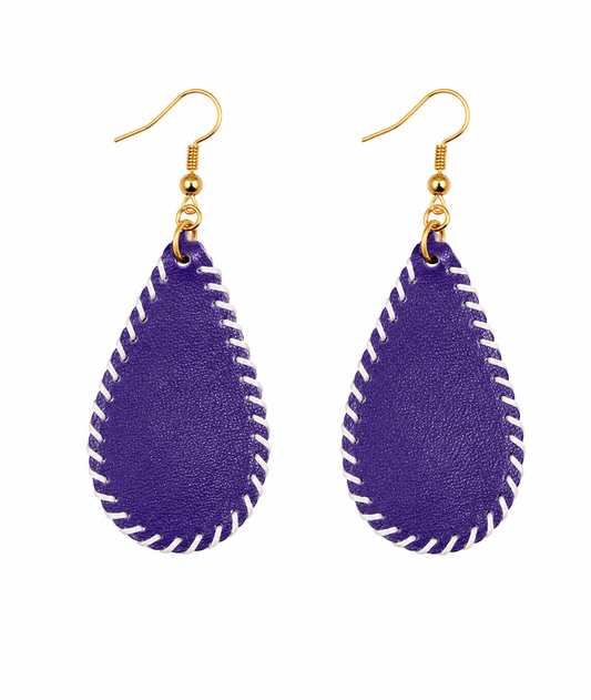 Purple Leather Teardrop Earrings
