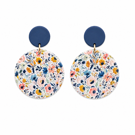Navy Floral Earrings