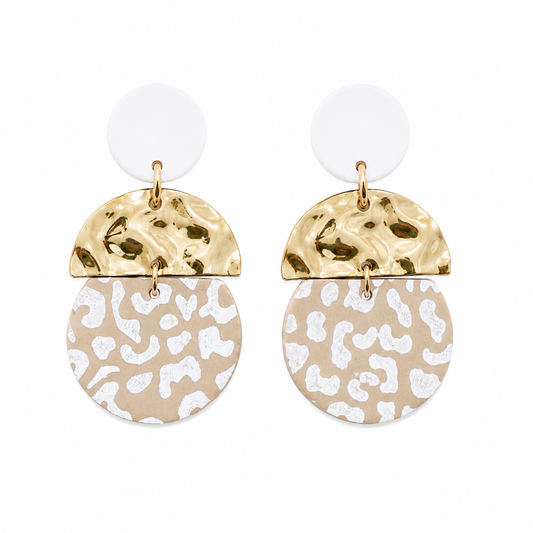 White & Gold Cheetah Print Earrings
