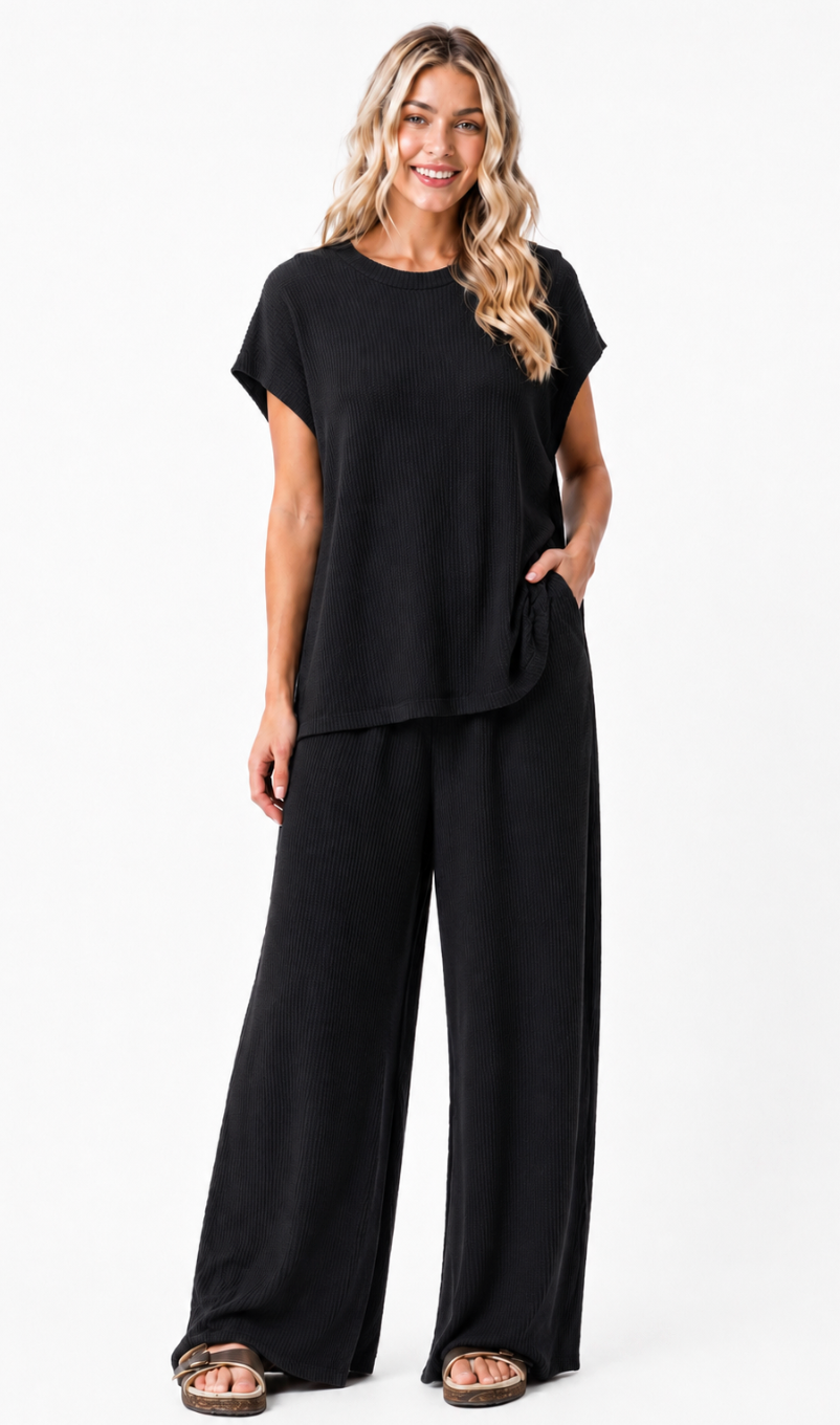 Black Zenana Ribbed Set