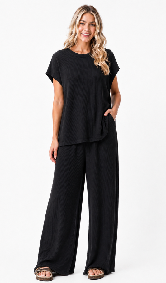 Black Zenana Ribbed Set