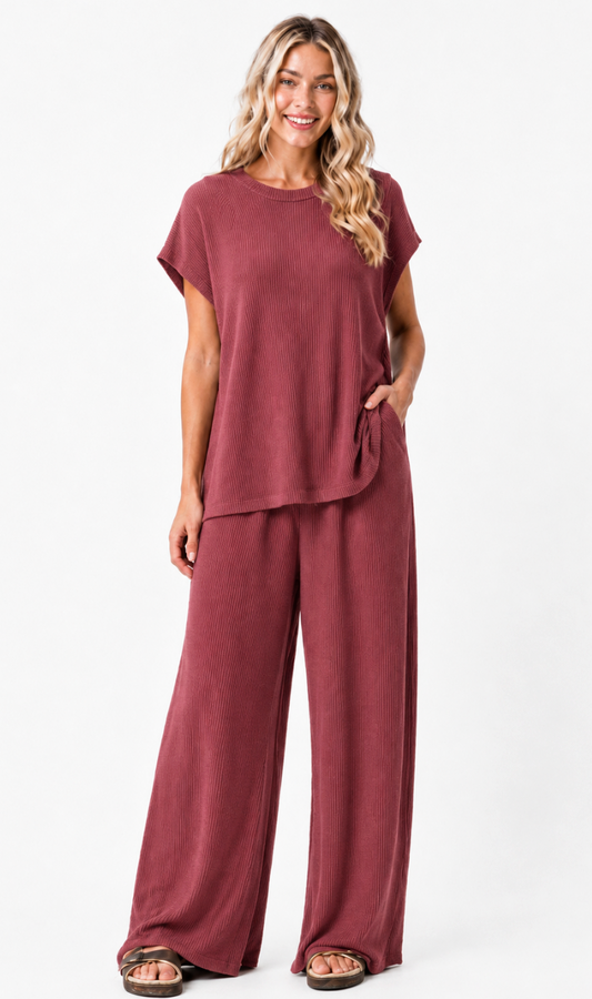Burgundy Zenana Ribbed Set