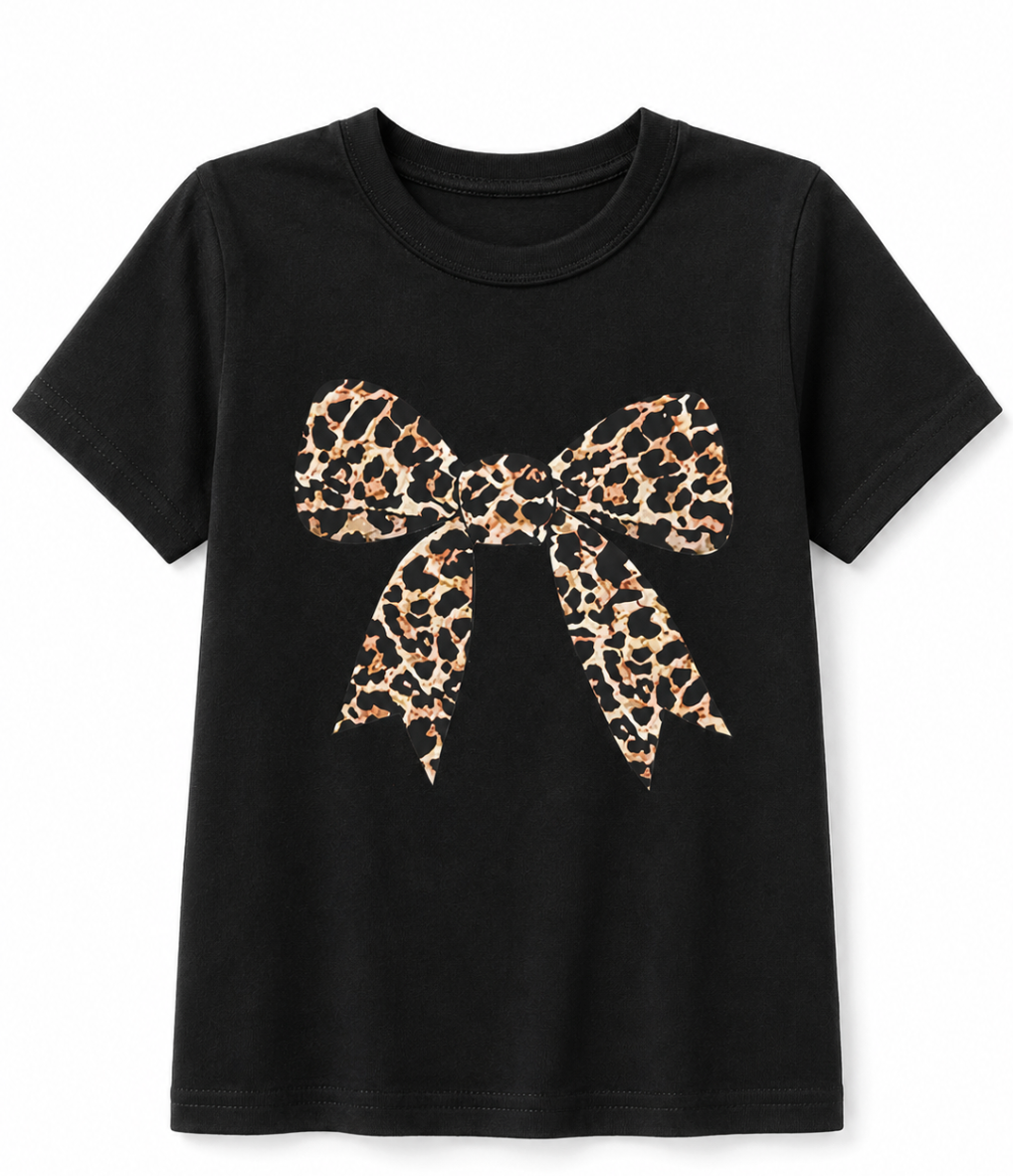 Kids Cheetah Print Bow Shirt