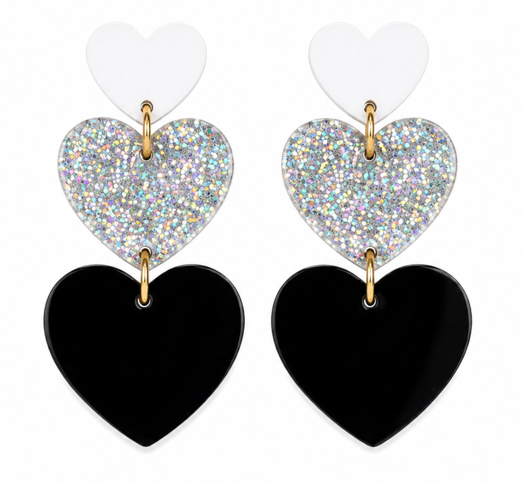 Black & Silver Heart Earrings