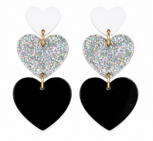 Black & Silver Heart Earrings