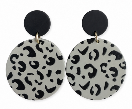 Black Cheetah Print Circle Earrings