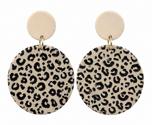 Cream Cheetah Print Circle Earrings