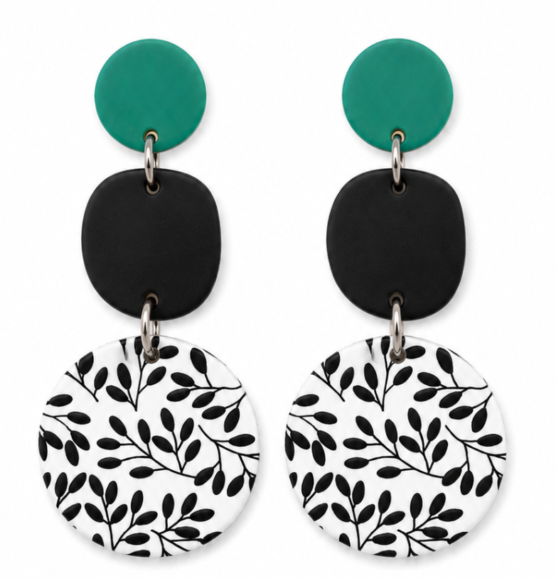 Black & Teal Floral Earrings