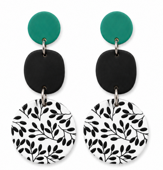 Black & Teal Floral Earrings