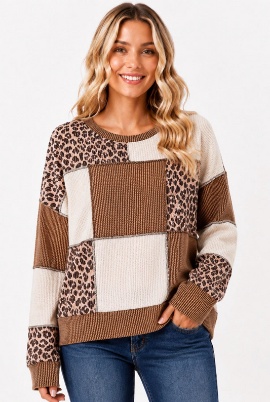 Cheetah Print Patchwork Sweater