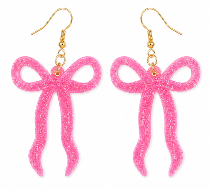 Sparkly Pink Bow Earrings