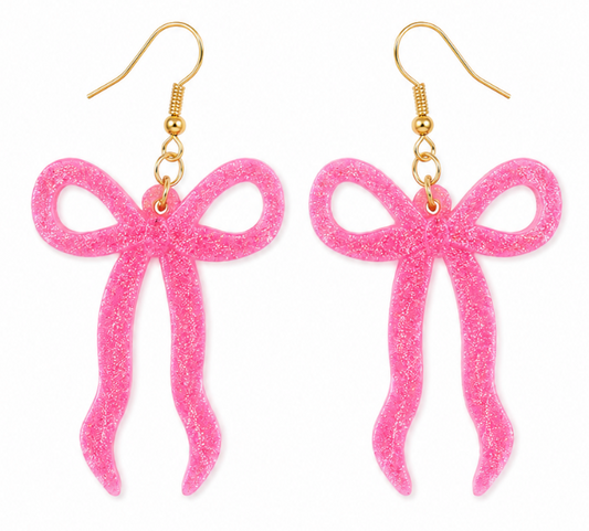 Sparkly Pink Bow Earrings