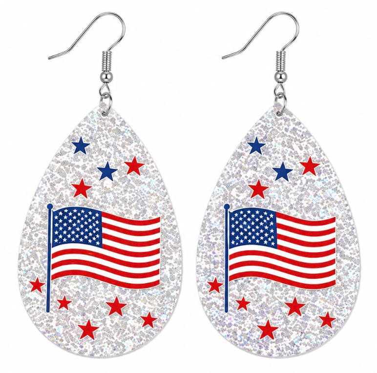 American Flag Earrings with Stars