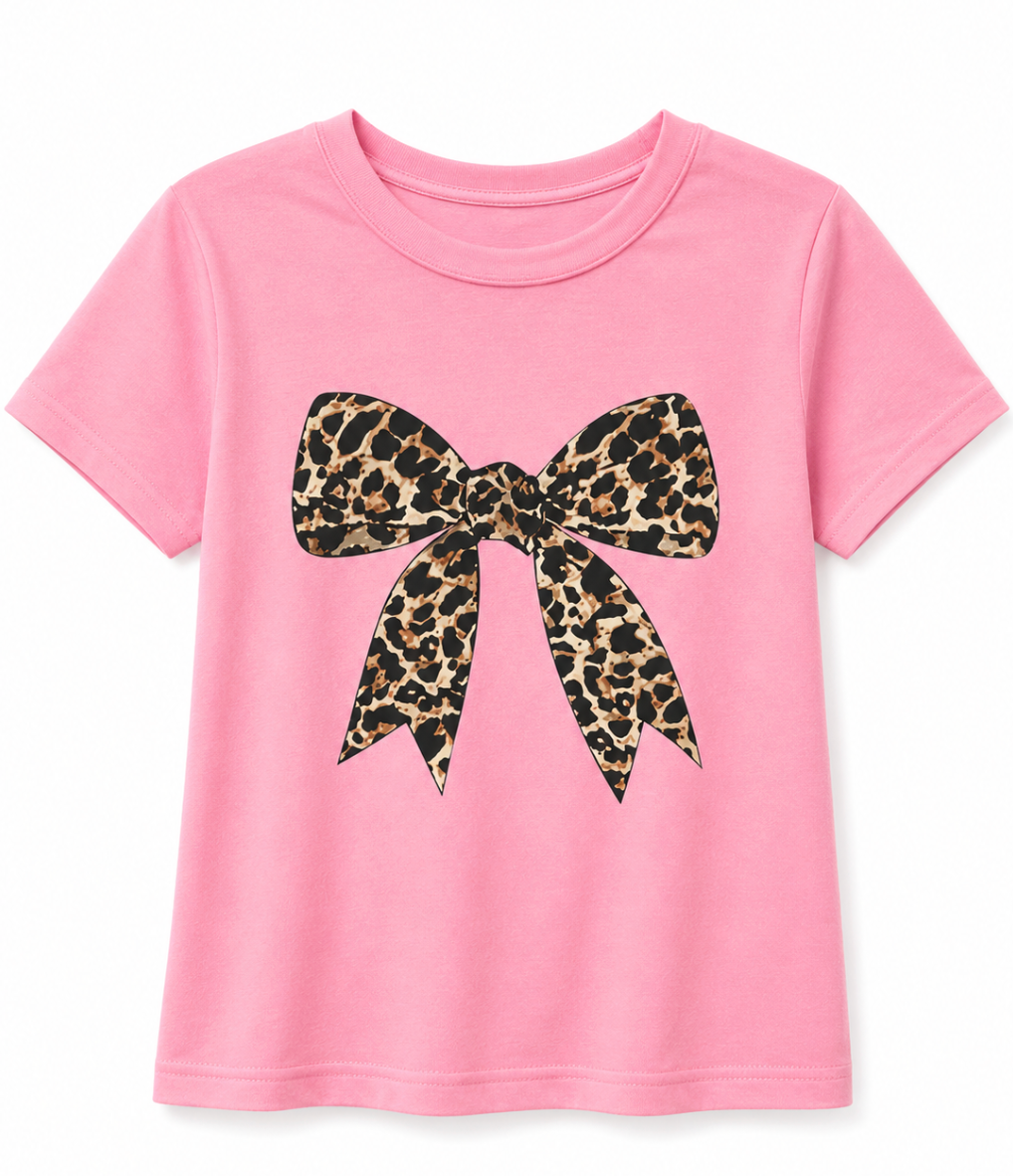 Kids Cheetah Print Bow Shirt